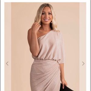NWT Champagne Sparkly One Shoulder Dress
